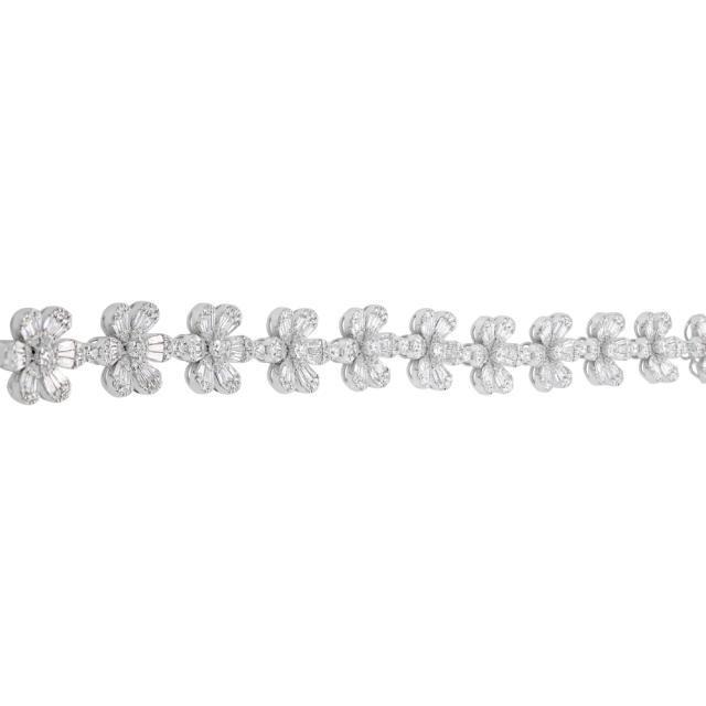 Floral Inspired Tennis Bracelet- 18K White Gold, 5.50tw Various Shapes Diamonds, 6.5