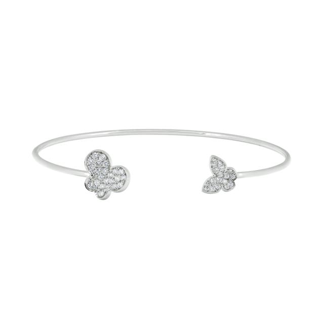 Whimsical Butterfly Open Cuff, 14K White Gold, 0.50ctw Round Diamond, Fancy Butterfly 