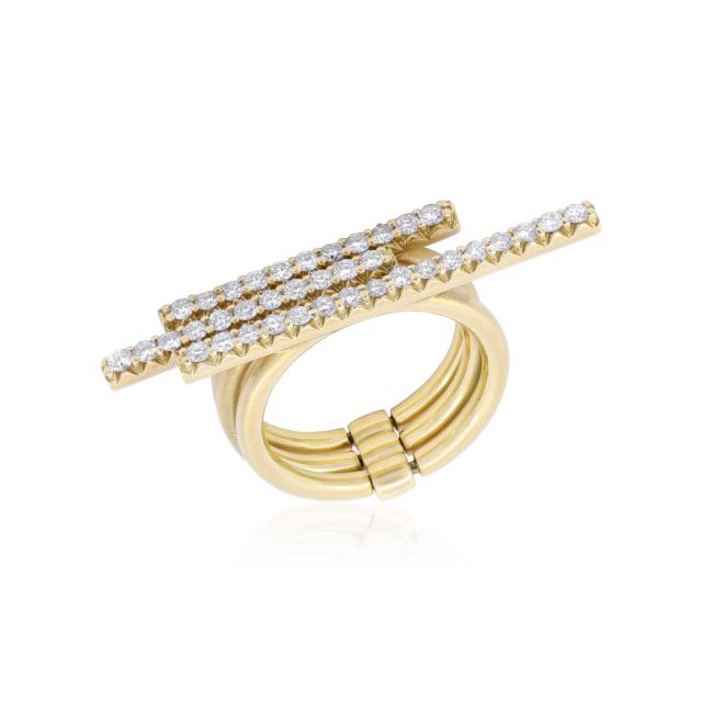 Connected Diamond Stacking Rings, 18K Yellow Gold, Trendy Stackable Design, Sophisticated Elegance