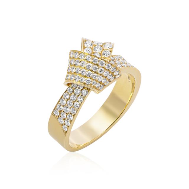 Love Diamond Knot Fashion Ring, 18K Yellow Gold, 0.90tw Round Diamond, Intricate Sophistication