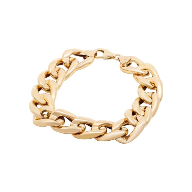 Timeless Hollow Cuban Link Bracelet, 14K Yellow Gold, Effortless Golden High Fightweight and Elegant