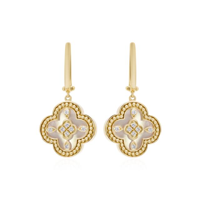 Mother of Pearl & Diamond Clover Drop Earrings  