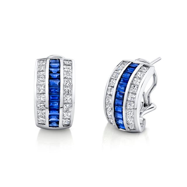Elegant Diamond/Sapphire Hoops  