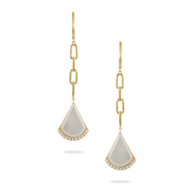 Link Drop Earrings 18K Yellow Gold, Mother of Pearl & Diamond, Luminosity and Brilliance