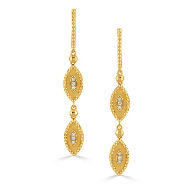 Art Deco Elegance Earrings 18K Yellow Gold with diamonds in a marquise shape and satin finish, drop 