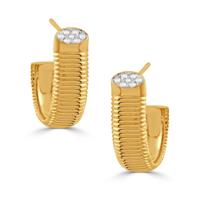 Rolex Finish Pave Diamond Hoop Earrings, 18K Yellow Gold J Hoop Endless Brilliance