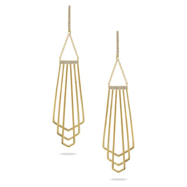 Chandelier Paperclip Drops 18K Yellow Gold with diamonds in a chandelier style with satin finish pap