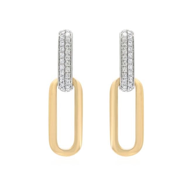 Radiant Double Link Drop Earrings, 14K White/Yellow Gold 0.37cttw Pave Set Diamond, Polished Glamour