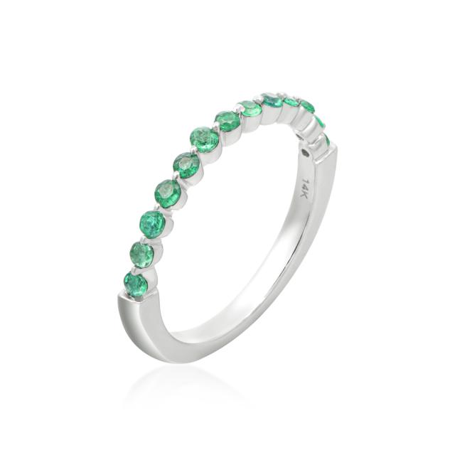 Classic Emerald Ring 14K White Gold, 0.40tw Round Emerald,  Elegant Simplicity