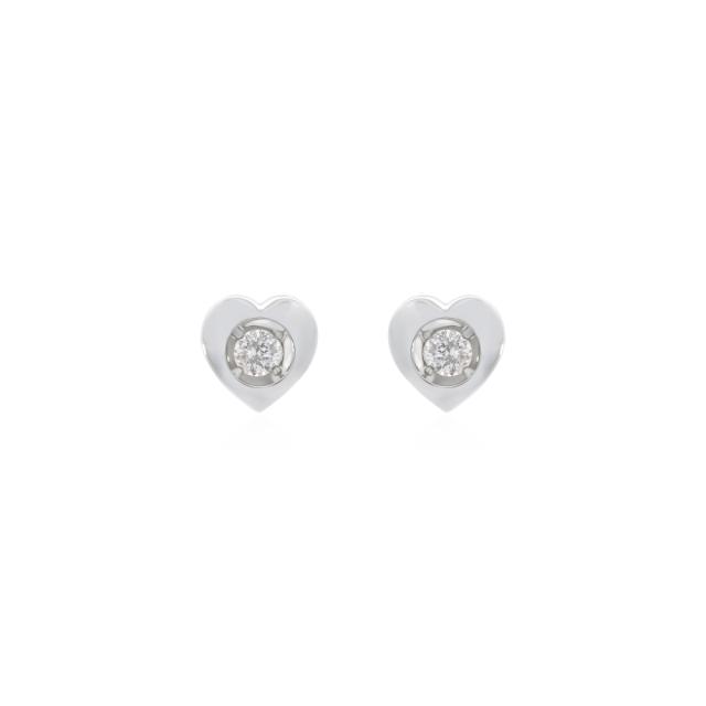 Magnified Heart Stud Earrings, 14K White Gold, High Polish, 0.16 DiamoShaped Design, Classic Romance