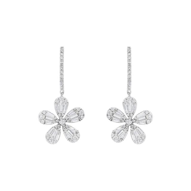 Petal Grace Earrings - 18K White Gold, 1.75tw Multi-Shape Diamonds, Floral Elegance