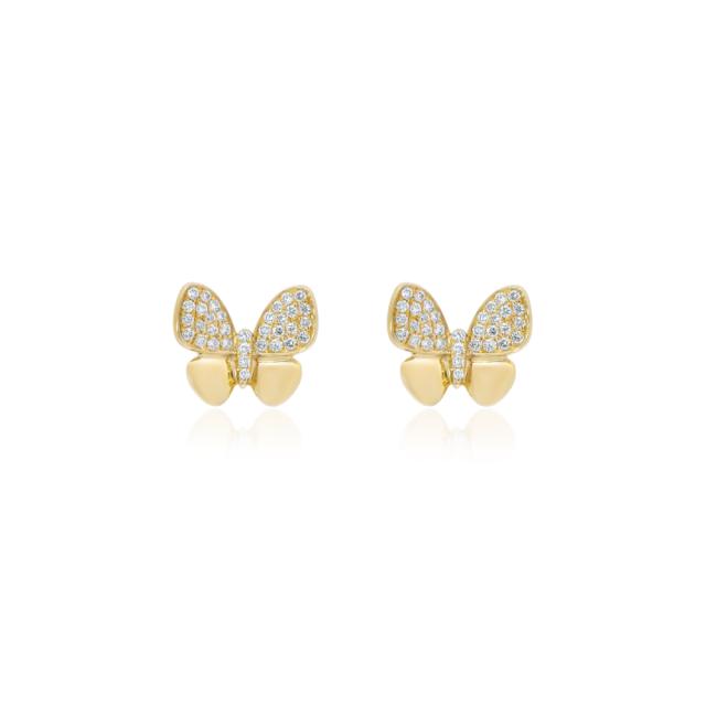 Golden Butterfly Stud Earrings, 14K Yellow Gold,  Delicate Nature Meets Timeless Charm