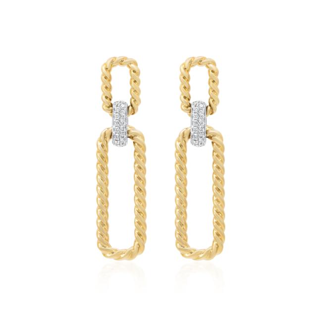 Rope Drop Diamond Earrings, 14K Yellow Gold, 0.24tw Round Pave Diamond, Sophisticated Glamour