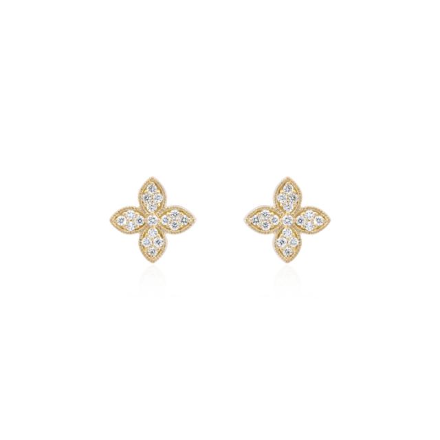 Clover Diamond Stud Earrings - 18K Yellow Gold, 0.34tw Diamonds, Lucky Token