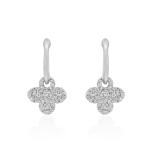 Clover Drop Earrings - 18K White Gold, 0.43tw Round Diamonds, Simple Elegance