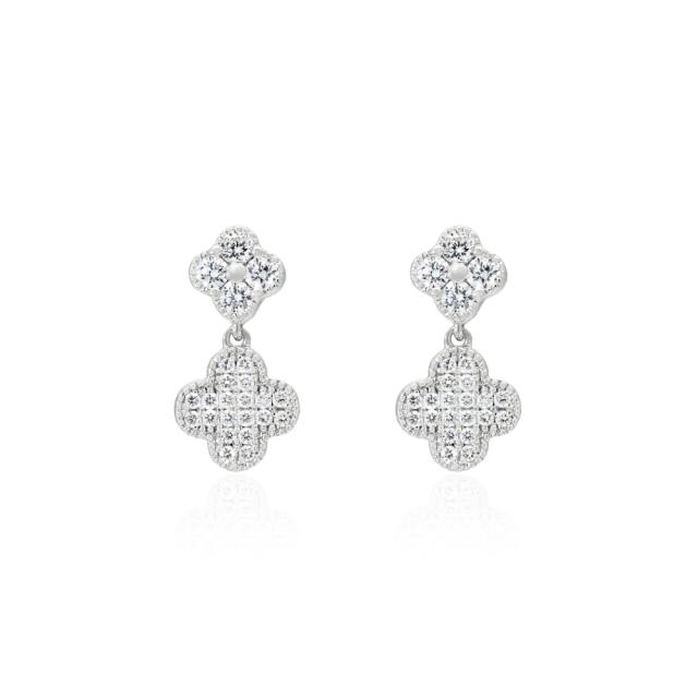 Clover Cluster Drop Earrings - 18K White Gold, 0.76tw Diamonds, Lucky Radiance