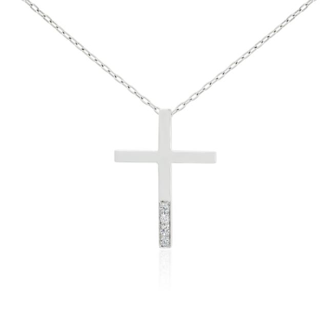 Minimalist Cross, 18K White Gold, 0.07ctw Diamond Accent, Simple Devotion