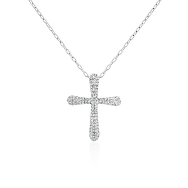 Graceful Cross Pendant - 18K White Gold, 0.21tw Round Diamonds, Refined Elegance & Faith