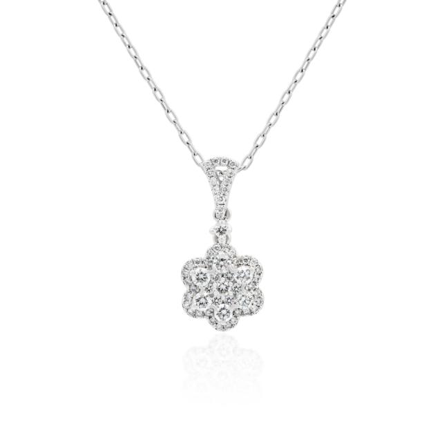 Subtle Cluster Pendant - 18K White Gold, 0.46tw Round Diamonds, Layered Perfection