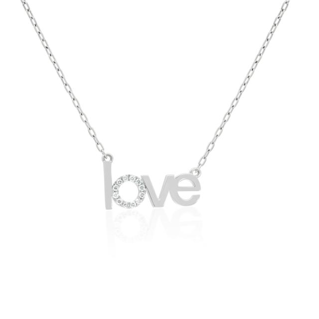 Love-Themed Necklace - 18K White Gold, 0.07tw Round Diamonds, Romantic Declaration