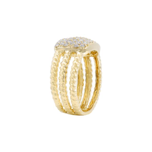 Triple Strand Ring 18K Yellow Gold with diamond pavé and rope detailing, a bold statement piece