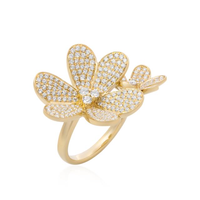 Golden Blossom Flower Ring, 18K Yellow Gold, 1.21tw Round Diamond, Double the Glimmer