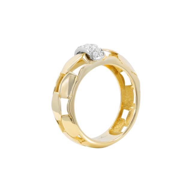 Dual Harmony Ring 18K White & Yellow Gold with diamonds, embodying the unity of two tones for strick