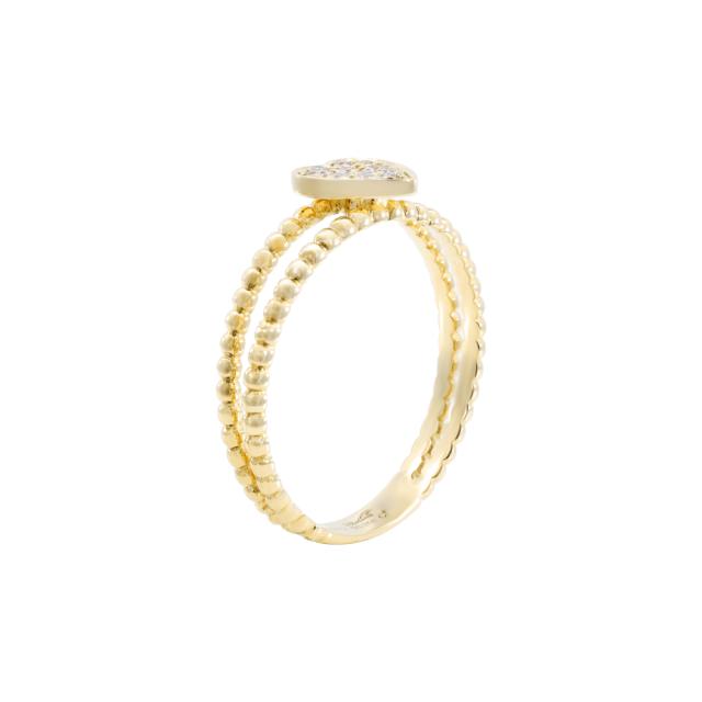 Beaded Heart Ring 18K Yellow Gold with diamonds, featuring a beaded shank and heart design