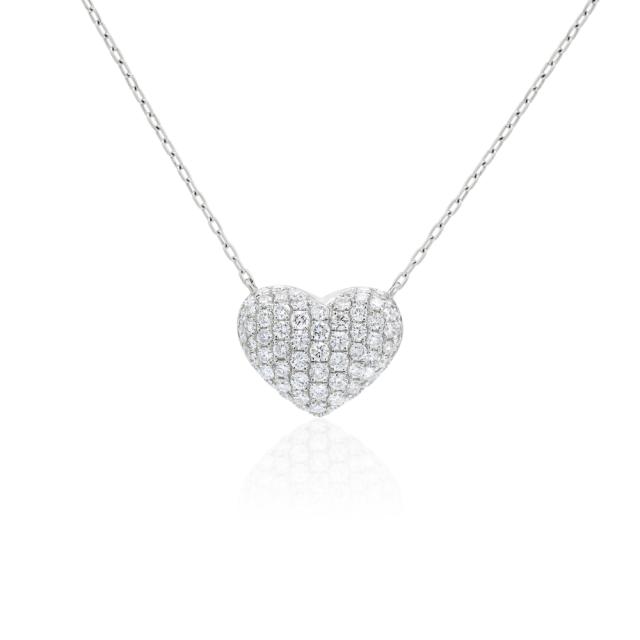 Pave Heart Pendant - 18K White Gold, 1.25tw Round Diamonds, Romantic Radiance