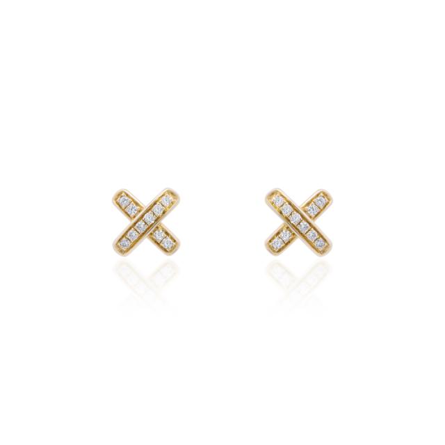 Golden X Studs 14K Yellow Gold, 0.14tw Round Diamond, Every Day Sparkle