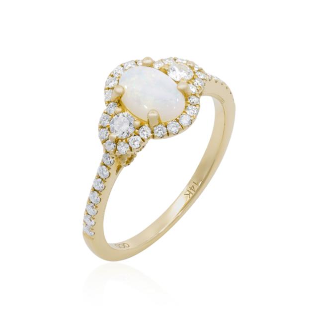 Opal Oval Classic Ring, 14K Yellow Gold, 0.42cttw Diamond, Timeless Glamour