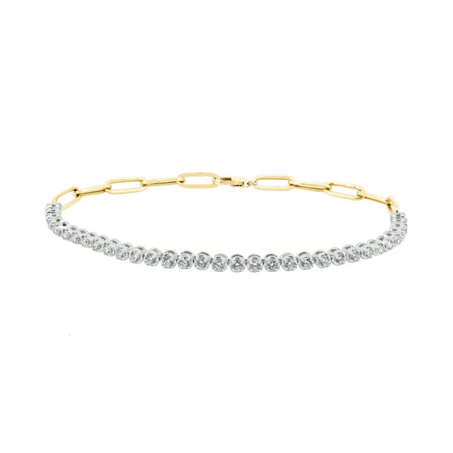 Double Sided Diamond Bracelet 14K Gold, 0.91ctw Round Diamonds, Bold Paperclip, Elegant Contrast