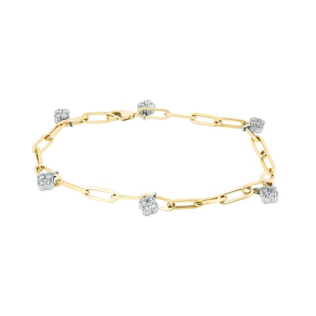 Golden Charm Bracelet - 14K Yellow Gold, 0.61tw Diamonds, Playful Elegance