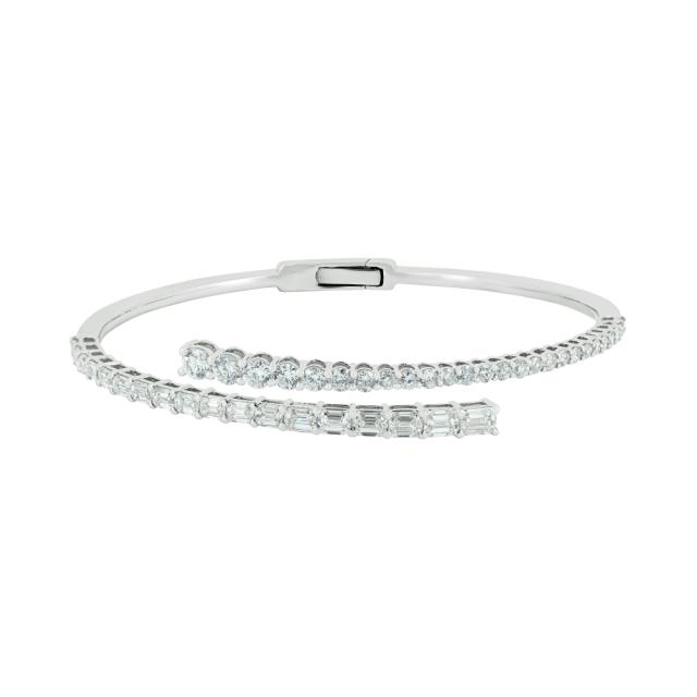 Bypass Diamond Bangle - 14K White Gold, 3.96tw Diamonds, Modern Elegance