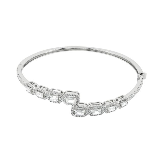 Diamond-Set Bangle - 14K White Gold, 2.61tw Multi-Shape Diamonds, Opulent Style