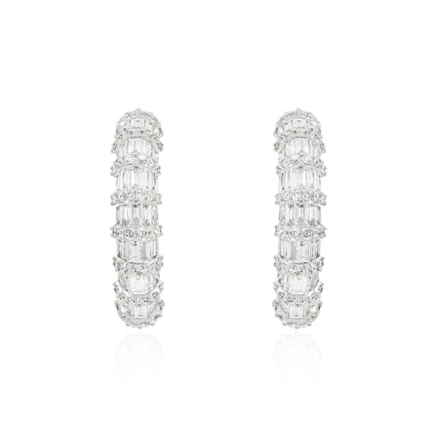 Versatile Small Hoops - 14K White Gold, 2.33ctw Various Shapes Diamonds, Everyday Elegance