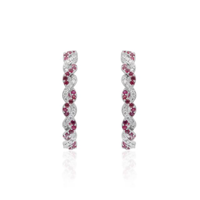 Elegant Duo Hoops - 14K White Gold, 0.60tw Diamonds & 0.95tw Rubys, Medium Size, Classic Glamour