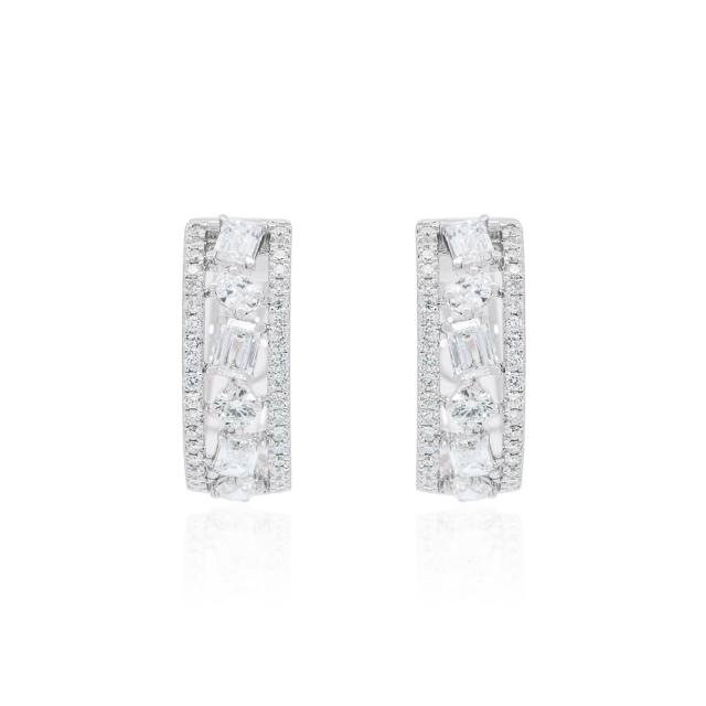 Huggie Glamour Earrings - 14K White Gold, 2.11tw Diamonds, Sophisticated Sparkle