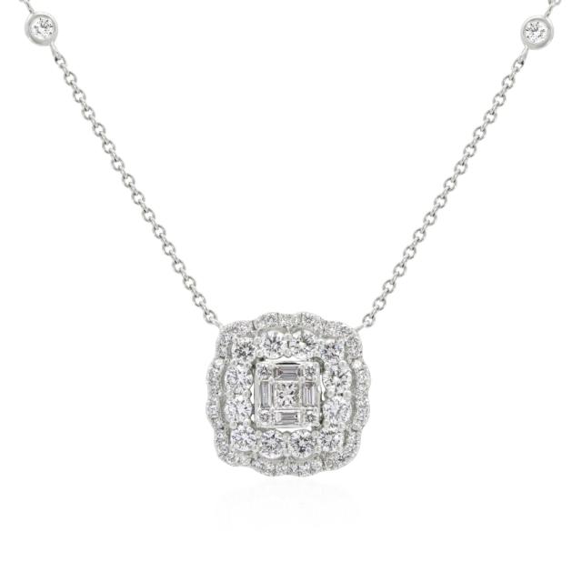 Radiant Cluster Pendant - 14K White Gold, 1.19tw Diamonds, Dazzling Brilliance