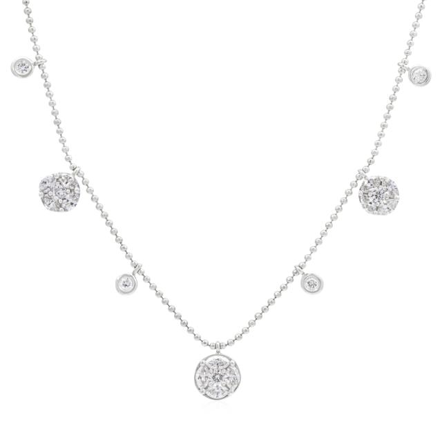 Statement Fashion Necklace - 18K White Gold, 1.20tw Round Diamonds, Bold Elegance