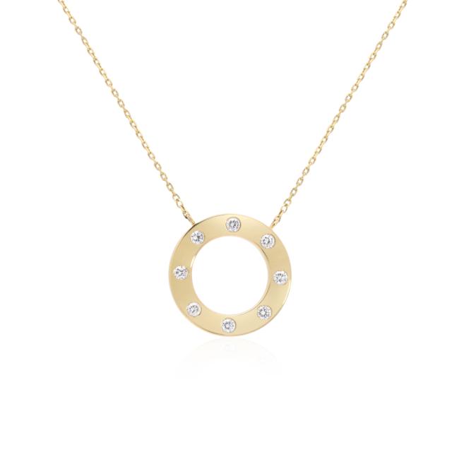 Golden Glow Circle Pendant - 14K Yellow Gold, 0.22tw Diamonds, Timeless Glow