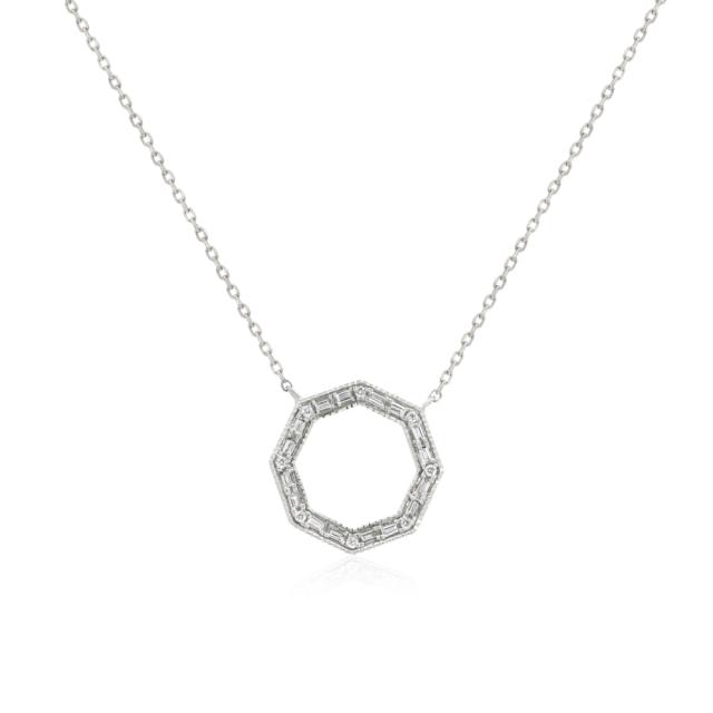 Delicate Spark Circle Pendant, 14K White Gold, 0.19ctw Round Diamond, Graceful Sparkle