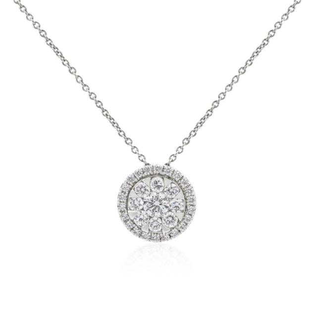 Diamond Cluster Pendant - 14K White Gold, 0.99tw Round Diamonds, Sparkling Centerpiece