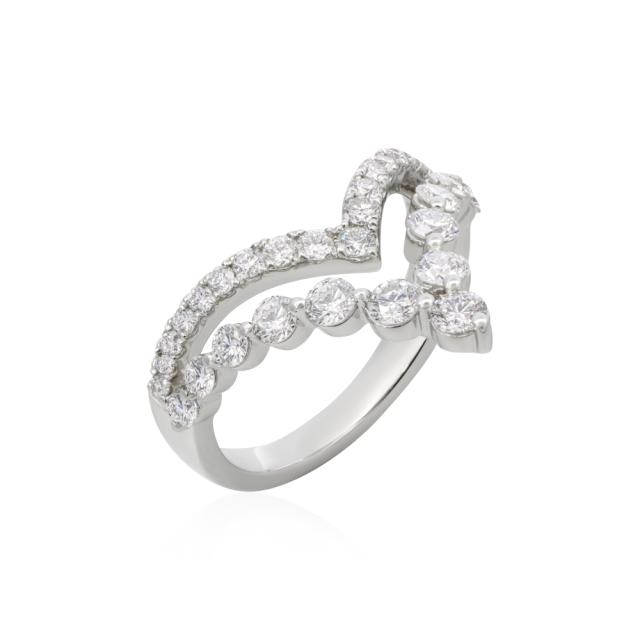 Double Row Chevron Ring, 14K White Gold, 1.25tw Round Diamond,Twice The Glimmer