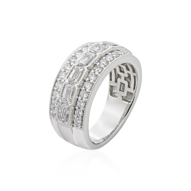 Gents Round & Baguette Band, 14K White Gold, 2.37tw Diamonds, Sophisticated Glowing Elegance