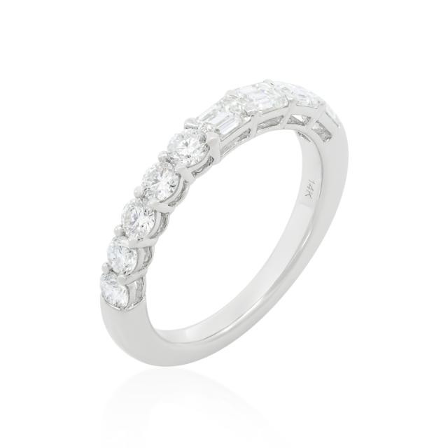 Round& Baguette Ring, 14K White Gold, 1.28tw Diamonds, Double the Style & Brilliance