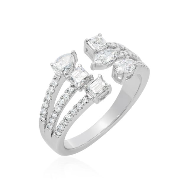 Open Embrace Diamond Ring, 14K White Gold, 1.09tw Round, Pear, Ascher, Oval Diamonds, Stated Luxury