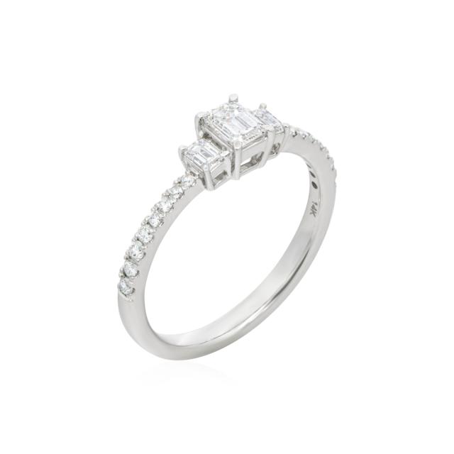 Three Stone Princess Diamond Ring, 14K White Gold, 0.63tw Diamond, Past, Present & Future