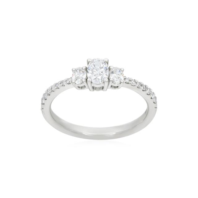 Timeless Three Stone Ring, 14K White Gold, 0.64tw Diamond, Past Present & Future Glow