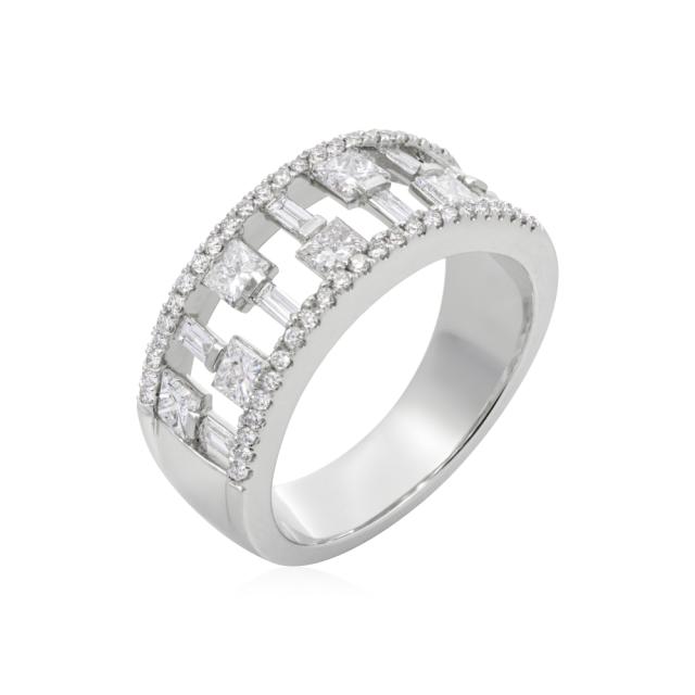 Geometric Diamond Band, 14K White Gold, 1.36tw Princess/Baguette Diamond, Eternal Brilliance